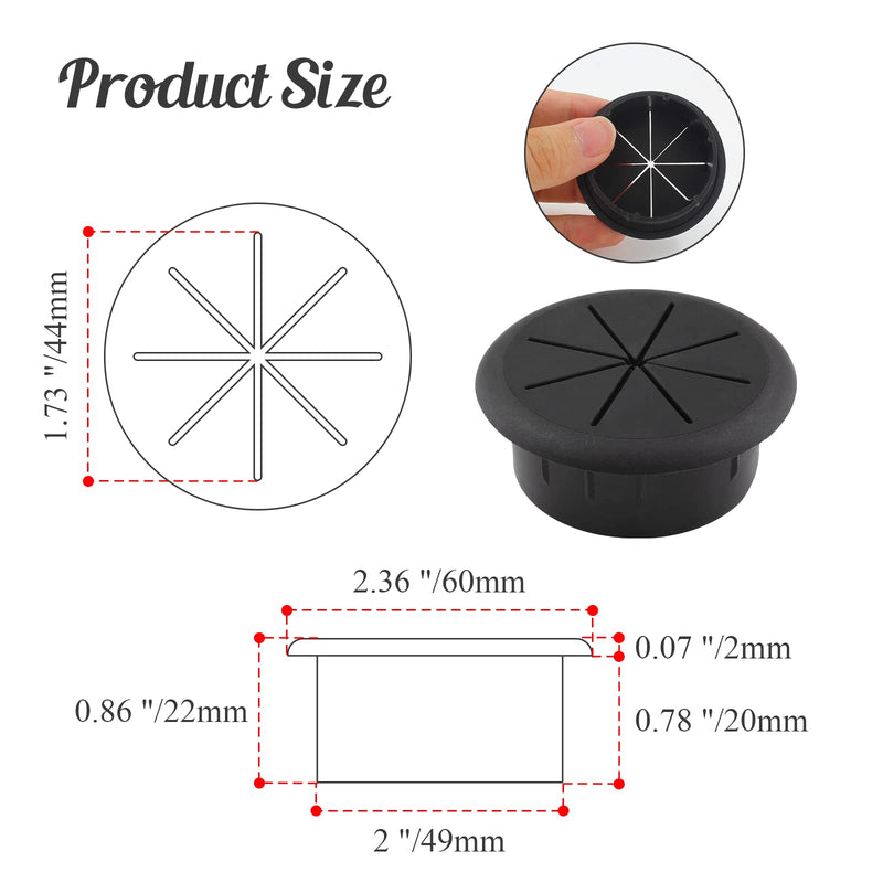 [Australia - AusPower] - 2pcs 2 Inch Cable Grommet, Flexible Desk Grommet, Cable Cord Hole Plug Wire Hole Cover for Desk, Table, Wire Pass Through (Black) Black 