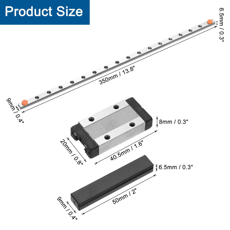 uxcell MGN9 350mm Linear Guide Rail with MGN9H Sliding Carriage Block Bearing Steel and Plastic Mini MGN12 Linear Guide for DIY 3D Printers and CNC Machine, Silver