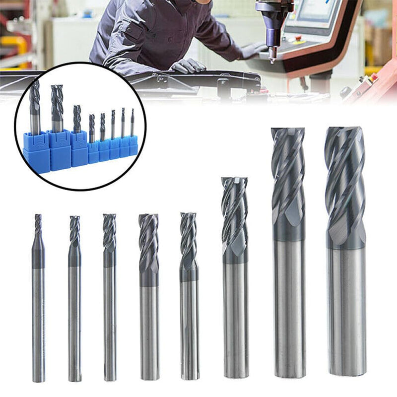 1/32" Carbide Square End Mill Set for Alloy Steels/Hardened Steels, 4 Flute HRC 55 Deg AlTiN Coating End Mill Bits Set, CNC Router Bits (Pack of 5) 1/32 inch