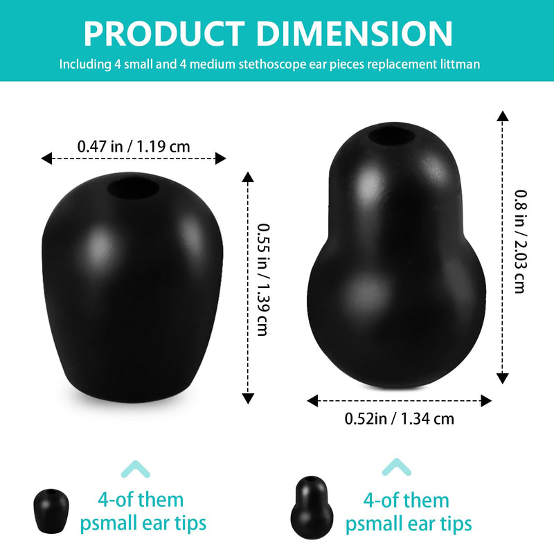 [Australia - AusPower] - Stethoscope Ear Tips Replacement for Littmann Stethoscope Ear Diaphragm Plug, Small/Medium Stethoscope Ear Bud Pieces Fit for Littmann Stethoscope Cardiology IV Ear Cover Parts, 8 Pcs 