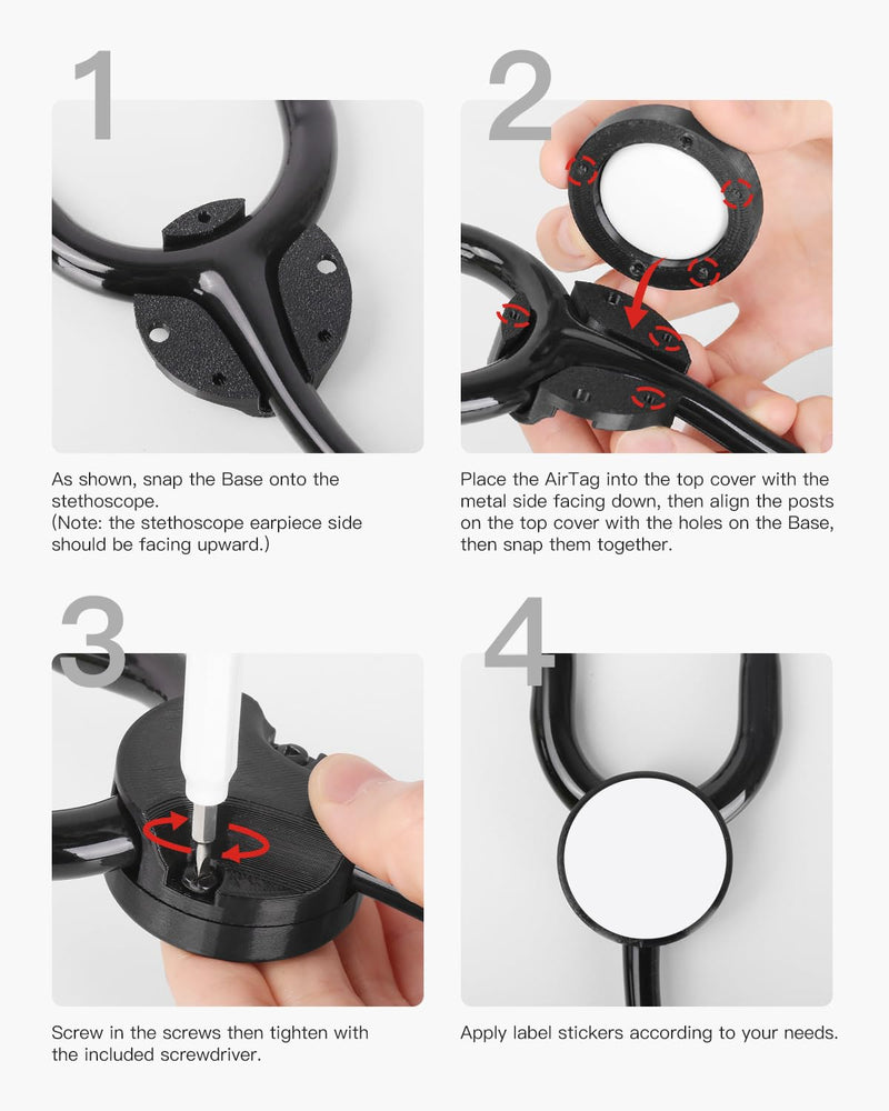 [Australia - AusPower] - Stethoscope Tracker Holder for 3M Littmann Classic III & 3M Littmann Classic II S.E. Stethoscope - Compatible with AirTag - Stethoscope Safety Tracker Case with 4 Name Stickers, Black 