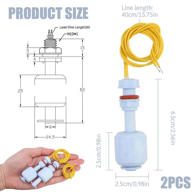 [Australia - AusPower] - Pack of 2 Liquid Float Switch Liquid Sensor Water Level Sensor PP Plastic Float Switch for Hydroponics Gardening Aquarium Pool Tank 10 W 52 mm Blue 
