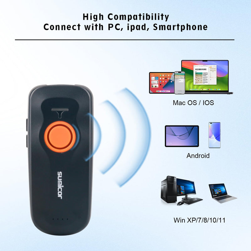 [Australia - AusPower] - Sumicor Wireless Barcode Scanner, Portable Mini Bluetooth Reader 1D Laser Scanner with Battery Level Indicator Small UPC Bar Code Scanner for Library Inventory 1D Mini Laser Orange 