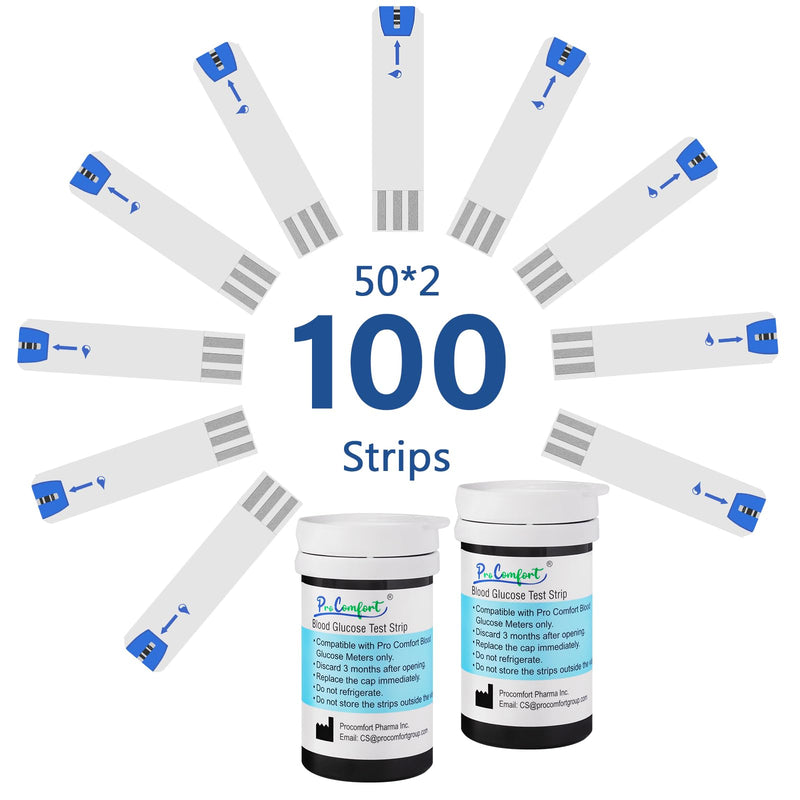 [Australia - AusPower] - Blood Glucose Test Strips for Diabetes 100 Count Blood Sugar Test Strip, Used with Pro Comfort Glucose Monitor Only, No Coding 