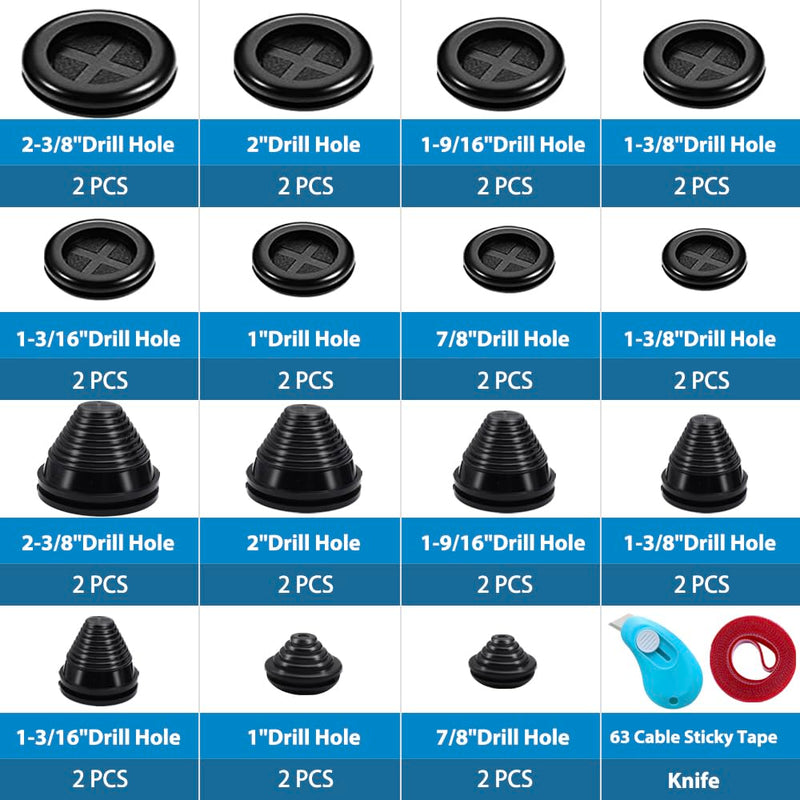 [Australia - AusPower] - Vrupin 32 Piece Closed Rubber Grommet Firewall Solid Closed Hole Plug Kit, Tower and Round Double Sided Rubber Hole Plugs for Wire Electrical Plumbing Systems. 15 Sizes-Black 