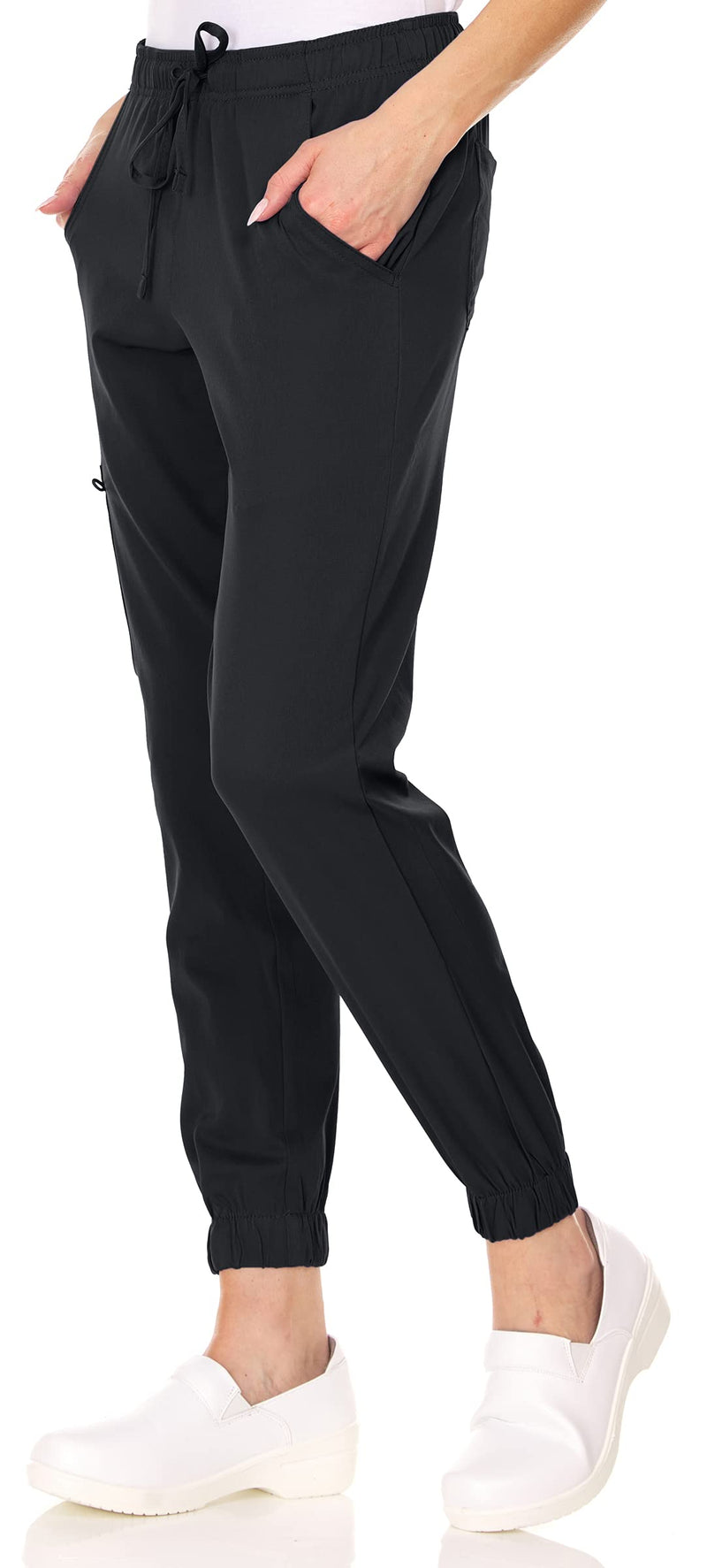 [Australia - AusPower] - MediChic Mini Marilyn Scrub Joggers 4-Way Stretch Elastic Waistband Four Pocket Jogger Pants Large Black 