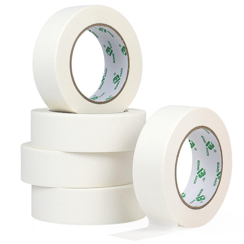 BOMEI PACK 5Rolls White Masking Tape 36mm x 55yds, General Purpose Thin White Painters Tape for Painting, Labeling, DIY Crafting, Decoration and School Projects, Total 275yds