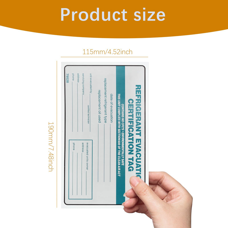 20 Pack Refrigerant Recovered Identification Labels,Refrigerant Evacuation Certification Tag,7.5"x4.5" Adhesive Vinyl Refrigeration Stickers