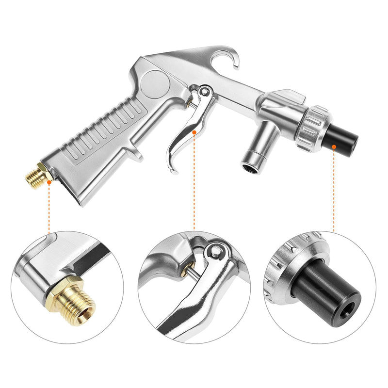 QWORK Compressed Air Sandblasting Gun Set, with 12 Nozzles, Rubber Hose and Quick Connector for Versatile Cleaning Applications