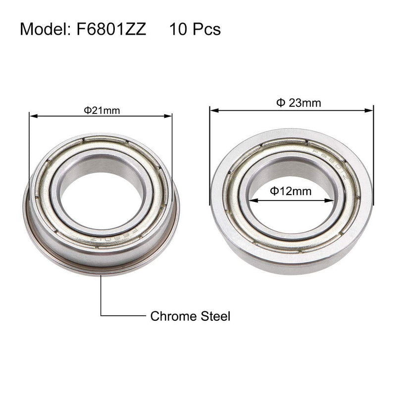 [Australia - AusPower] - uxcell F6801ZZ Flanged Ball Bearing 12x21x5mm Shielded Chrome Steel Flange Rip Bearings 10pcs 
