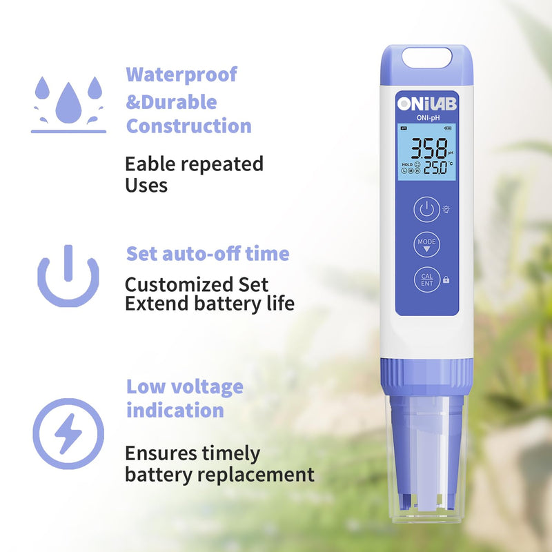 [Australia - AusPower] - ONiLAB Digital pH Meter,0.01pH High Accuracy Pen Type pH Tester Kit,Waterproof, Auto Temperature Compensation, Easy Calibration,Replaceable Probe 