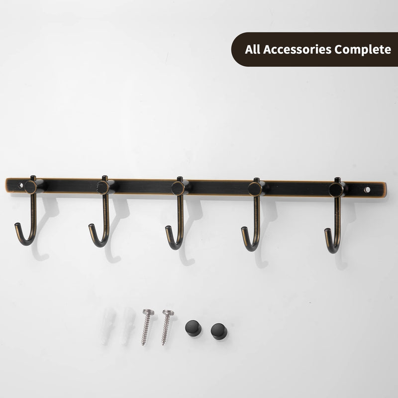 WINCASE Bronze Towel Hooks, Bathroom Rail Hook Rack Wall Mounted, Antique Oil Rubbed Brass Cloth Coat Rack with 5 Hooks Farmhouse