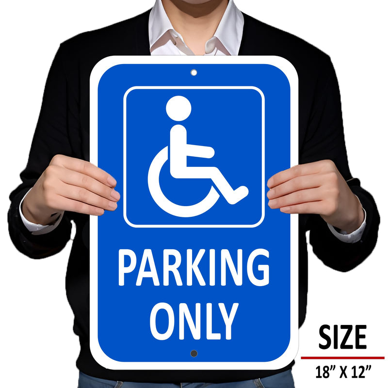 (2 Pack) Heavy-duty Aluminum Handicap Parking Only Sign, 18" x 12" Metal Handicap Signs for Parking Lot, Reflective, Durable, Outdoor, Weather Resistant, Waterproof, Rust Free 2