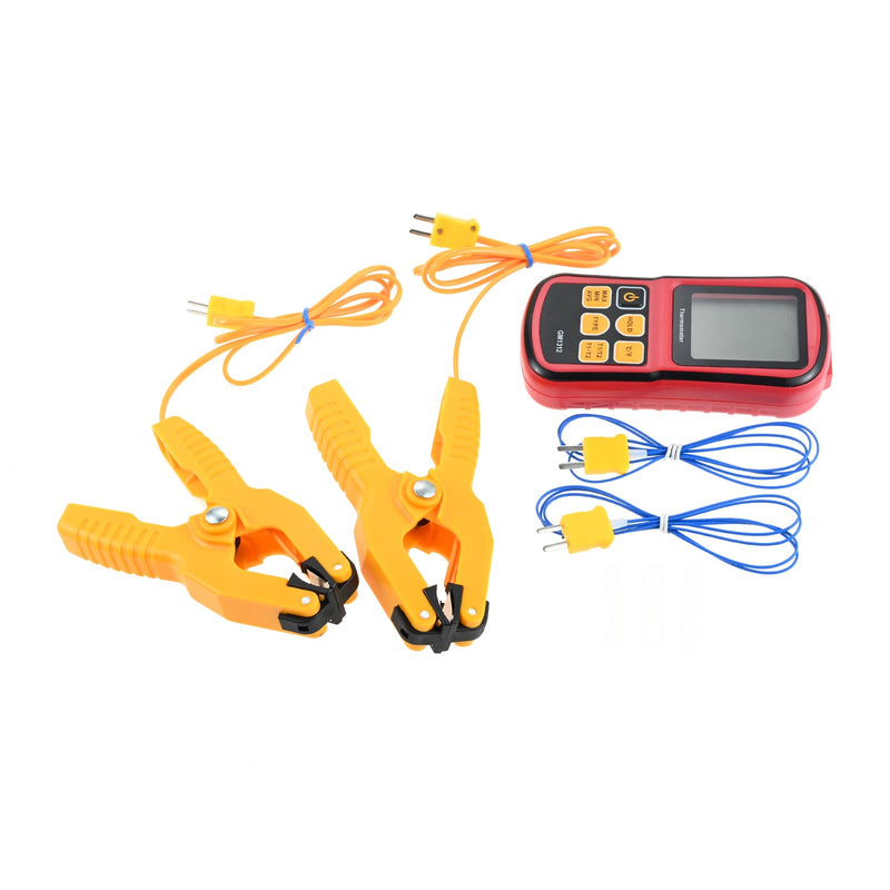 [Australia - AusPower] - Digital Dual Channel K Type Thermocouple Thermometer (-238 to 3212°F) with 2 Probes & 2 Pipe Clamps – High Accuracy Temperature Meter with T1/T2 & T1-T2 Display, for HVAC, Industrial, Lab Use 