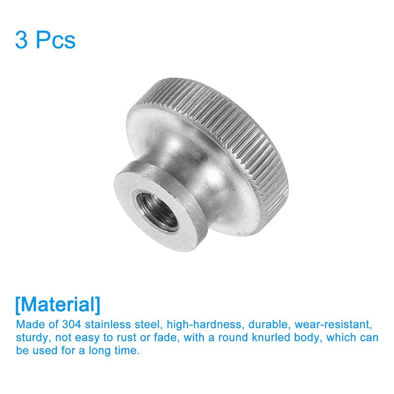 [Australia - AusPower] - uxcell Knurled Thumb Nuts, 3Pcs M6 x D20mm x H12mm Stainless Steel Round Knobs Fasteners Blind Hole Hand Screw Nut Silver for 3D Printer Parts, Machine Tools 3 