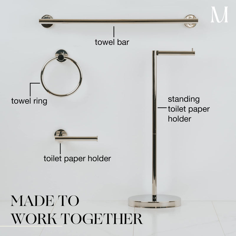 MARMOLUX ACC 2PCS Chrome Bathroom Hardware Set - Hand Towel Holder for Bathroom Wall & Toilet Paper Holder Wall Mount - Towel Holder Hanger Rack Stainless Steel Bathroom Set - Bathroom Towel Ring Polished Chrome 2pc Bundle