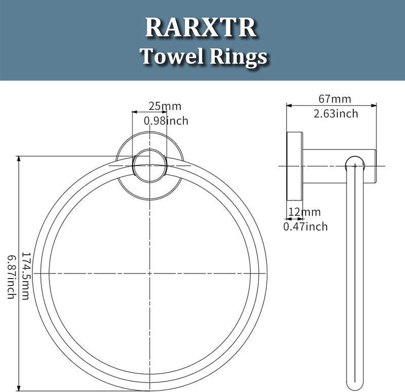 RARXTR Chrome Hand Towel Holder for Bathroom (2 Pack) Kitchen Towel Ring Modern Rounded Base Wall Mount SUS304 Stainless Steel 2