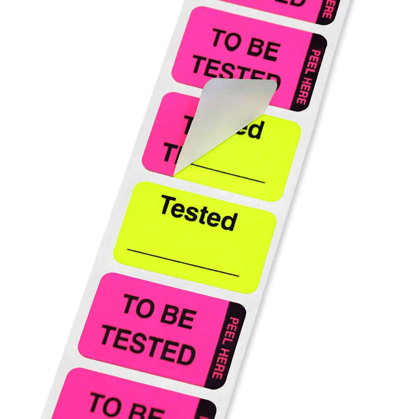 ChromaLabel 1 x 1.50 Inch Fluorescent Pink and Yellow Double Layer Quality Control Label, Imprinted: to Be Tested, Tested, 250 per Dispenser Box 1" x 1-1/2"