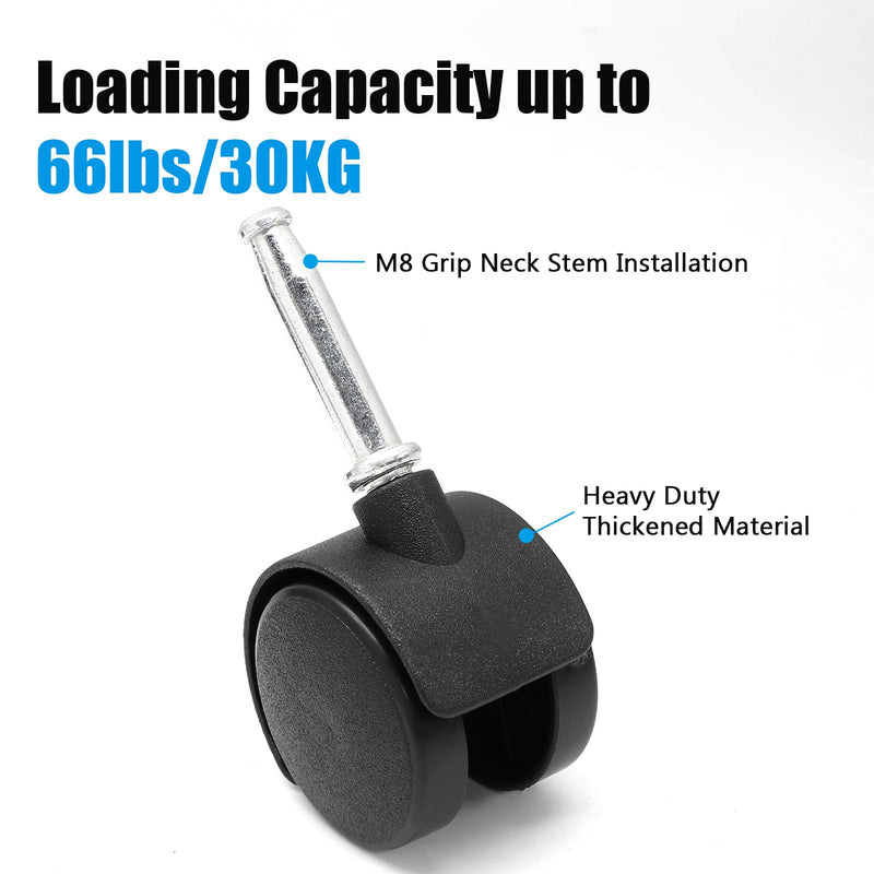 [Australia - AusPower] - 4pcs 1.5 Inch Swivel Caster Wheels, M8 Grip Neck Stem Caster Wheels, Heavy Duty Casters, Black Nylon Wheels Replacement for Furniture, Table, Cabinet, Shelf 1.5 Inch-M8 Grip Neck Stem 