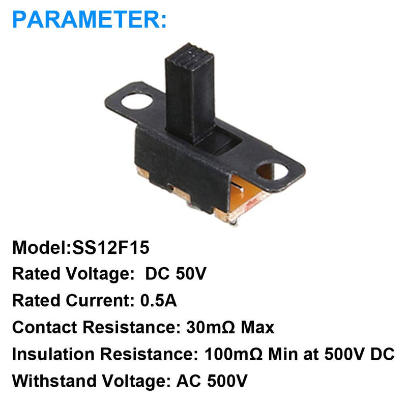 [Australia - AusPower] - 20PCS Vertical Slide Switches 1P2T SPDT 3 Pin 2 Position DC50V SS12D10 High Knob Micro Slide Switch with 20PCS Mini Panel Slide Switch ON/Off SS12F15 3Pin Latching Toggle Switch SS12D10+SS12F15 