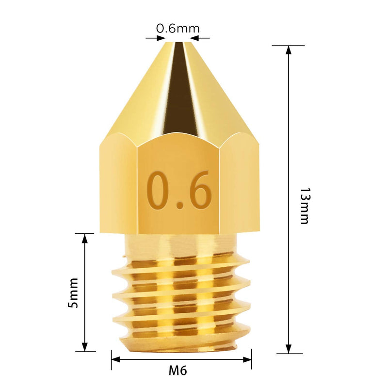 LUTER 15PCS 0.6mm 3D Printer Nozzles Extruder Nozzles for MK8 + 5 PCS 0.5mm Stainless Steel Nozzle Cleaning Needles for Makerbot Creality CR-10 15