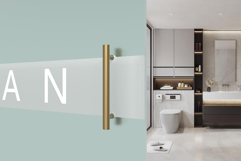 [Australia - AusPower] - 12 inch Round Stainless Steel Door Pull Push Handle Double Sided, French Sliding Barn Door Handle, H Shape Home Pull Handles, Gold 12inch / 30cm 