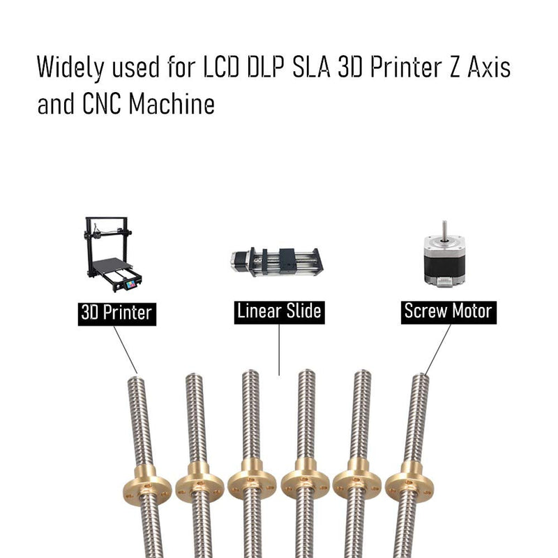 2PCS 500mm（19.69 Inches）Tr8x8 Lead Screw with T8 Brass Nut (Acme Thread, 2mm Pitch, 4 Starts, 8mm Lead) for LCD DLP SLA 3D Printer Z Axis and CNC Machine 2pcs Tr8X8