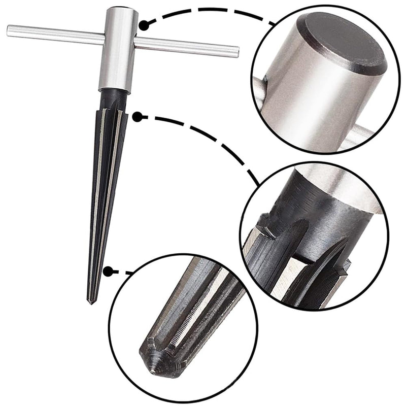 [Australia - AusPower] - 2Pcs T Handle Taper Reamer Set,6 Fluted Chamfer Reaming Guitar Bridge Pin Hole Handle Tapered Reamers Woodworker Tool 1/8"-1/2" (3-13mm) & 3-16''-5/8'' (5-16mm) 