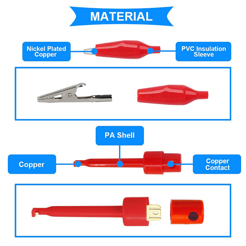 [Australia - AusPower] - 10PCS Alligator Clip 28/35/45mm Insulated Electrical Test Clamps (Red & Black) Crocodile Clamps Jumper Helper with 5PCS (Red & Black) Test Hook Clip Alligator Clip + Hook Clip 