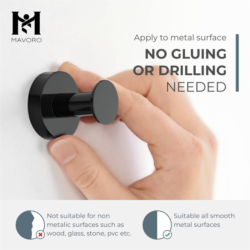 [Australia - AusPower] - Mavoro Strong Magnetic Hooks for Hanging Coats and Bags. Set of 2 Black Magnet Hooks Heavy Duty Magnets, Neodymium 52 Rare Earth Magnets. Push Pin Style Magnet Hook for Refrigerator, Locker etc Black 2 pack 