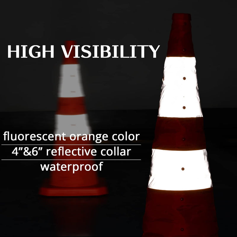28 inch Collapsible Traffic Cone with LED Light, Safety Cones with Reflective Collars, Multi Purpose Pop Up Extendable Road Safety Cone by GUARDLEAD 28 inch 1