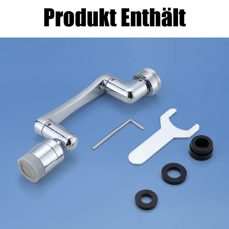 [Australia - AusPower] - 1080 Degree Rotating Multifunctional Extension Tap, Yrakozin Tap Attachment with 2-Way Adjustable Aerator for Kitchen Bathroom, 1440° Tap Extension with Aerators - Silver Messing + Silikon 