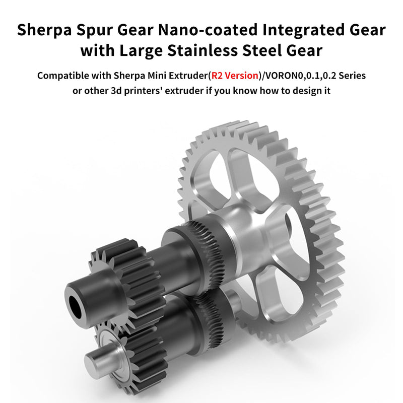 Sherpa Mini R2 Extruder Gear Kit - All Metal Nano-Coated Spur Gears: FYSETC Integrated Dual Gear with Stainless Steel Wheel Upgraded High Precision 3D Printer Drive Gear for VORON0 0.1 0.2