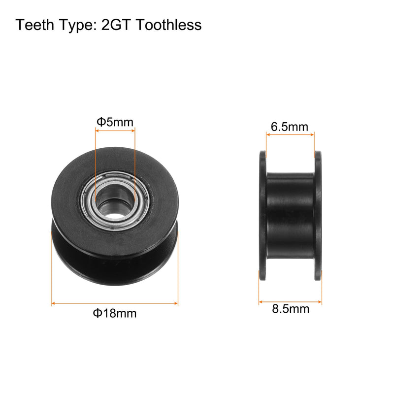 [Australia - AusPower] - 5pcs 2GT Idler Pulley 5mm Bore 18mm Dia. Aluminum Timing Belt Toothless for 6mm Width Belt 3D Printer CNC Machine Accessories, Black 5mm Bore 18mm OD 6.5mm Width 