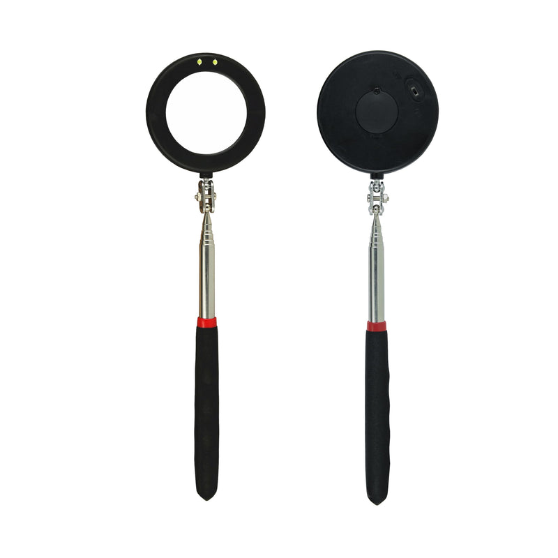 [Australia - AusPower] - Telescoping Inspection circular 360 Mirror with 2 LED Light mirror and mirror on a stick and Extendable Mechanic Tool for Automotive Flexible circular Mirror Diabetic Mirror for feet 