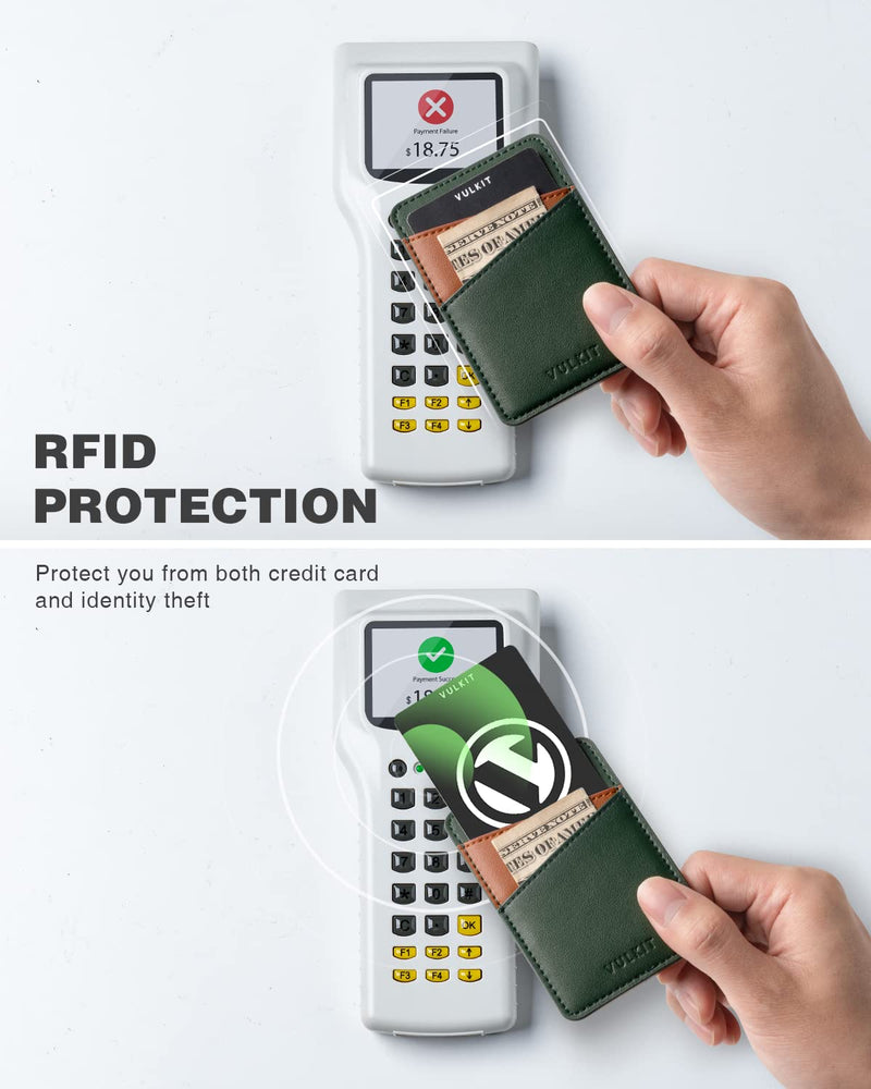 [Australia - AusPower] - VULKIT Phone Card Holder Wallet Leather Adhesive Pocket RFID Blocking Credit Card Sleeves Stick Back of Phone Smartphones Green 