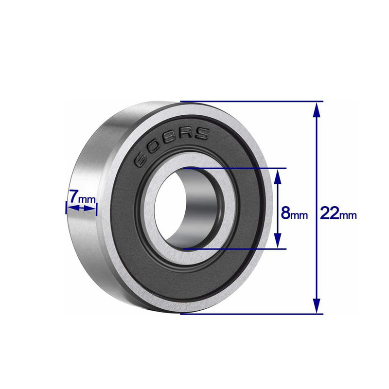 [Australia - AusPower] - YAMASO 20 Pcs 608 2RS Ball Bearings – Bearing Steel and Double Rubber Sealed Miniature Deep Groove Ball Bearings (8mm x 22mm x 7mm) 