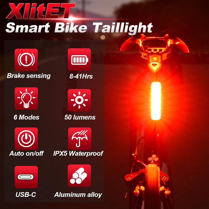 [Australia - AusPower] - ENFITNIX XlitET Bike Tail Light,Brake Sensing,Auto On/Off,50 Lumen Ultra Bright Rear Bike Light,USB-C Rechargeable LED Bicycle Tail Lights,IPX5 Waterproof,Cycling Accessories Lights for Night Riding. 