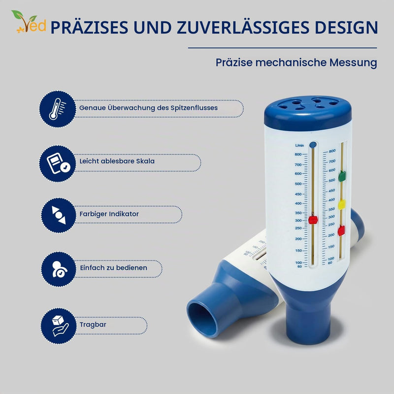VED Adult Peak Flow Meter Standard Expiratory Flow Meter for Monitoring Pulmonary Function, Portable Spirometry and Breathing Training Device