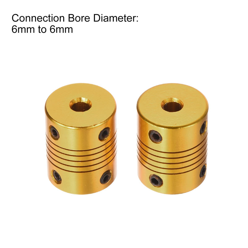 [Australia - AusPower] - uxcell 2 Pcs 6mm to 6mm Aluminum Alloy Shaft Coupling L24.5xD19.5 Flexible Coupler for Encoders and Motors,Golden 