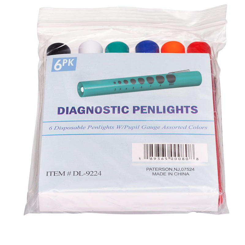 [Australia - AusPower] - 6 Pack Multi-Color Disposable LED Pen Light with Pupil Gauge, Medical Diagnostic Penlight for Doctors Nurses EMTs and Nursing Students 
