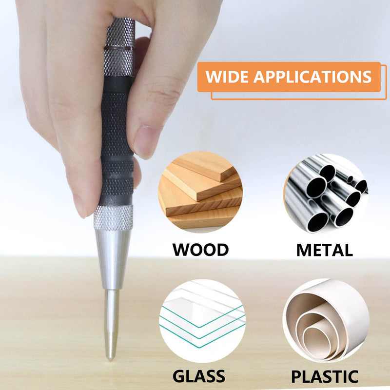 [Australia - AusPower] - 2-Piece Automatic Center Punch, 6 Inch Hardened Steel Spring Loaded Center Hole Punch with Adjustable Knurled Cap for Machinists and Carpenters 