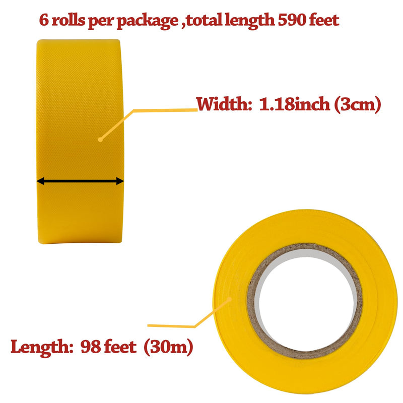 GEYYANG Yellow Flagging Tape,3.35 Mil Thick,1-3/16" x 98ft, 6 Rolls - NO Adhesive Plastic Ribbon Neon Marking Tape for Tree Marking, Hunting, Boundaries Hazardous Areas,Trail Marking, Barricade Tape 1.18in X 98ft