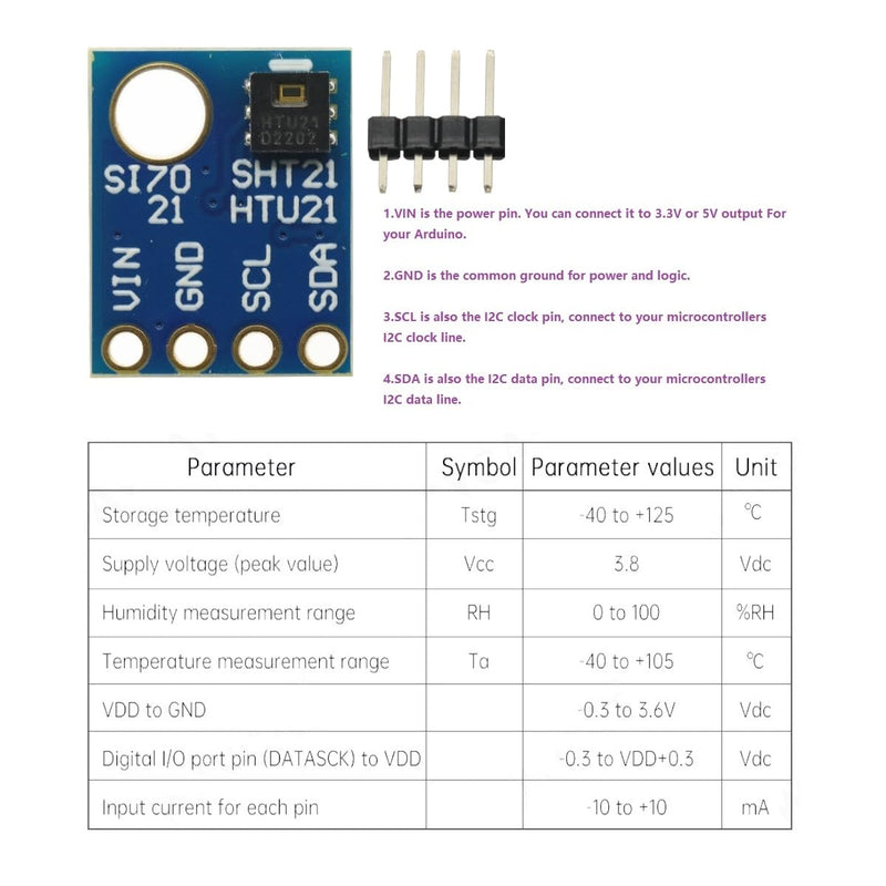 [Australia - AusPower] - 2PCS HTU21 IIC/I2C Digital Temperature Humidity Sensor Breakout Board Module 3V-5V 