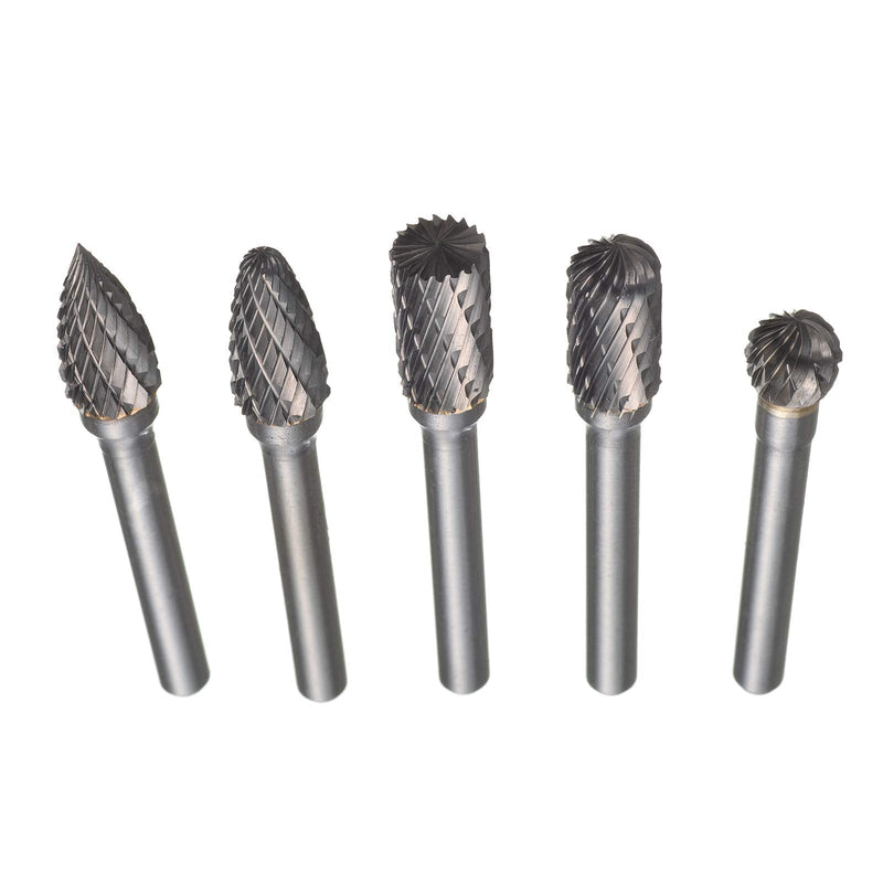 [Australia - AusPower] - HPMAISON 5 Piece Rasp Set, Carbide Burr Set, 6 x 10 mm Drill Ball Mill, Cylinder Cutter, Tenon Mill, Cone Cutter for DIY, Metal Carving, Drilling, Polishing Hartmetall Rotationsfräser-Set mit 6mm Schaft 