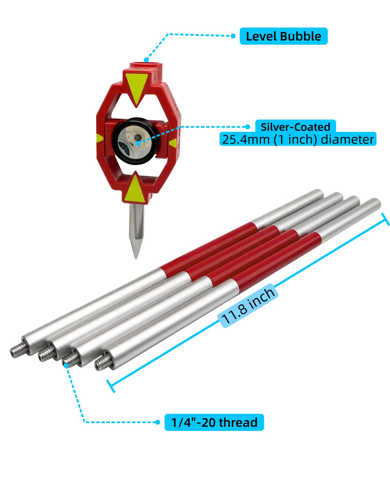 [Australia - AusPower] - Surveying Prism Pole Mini Prism Pole for Total Station with Extendable Aluminum Pole 25.4mm Diameter Offset 17.5mm GMP111 Prism Surveying Kit (17.5mm) 