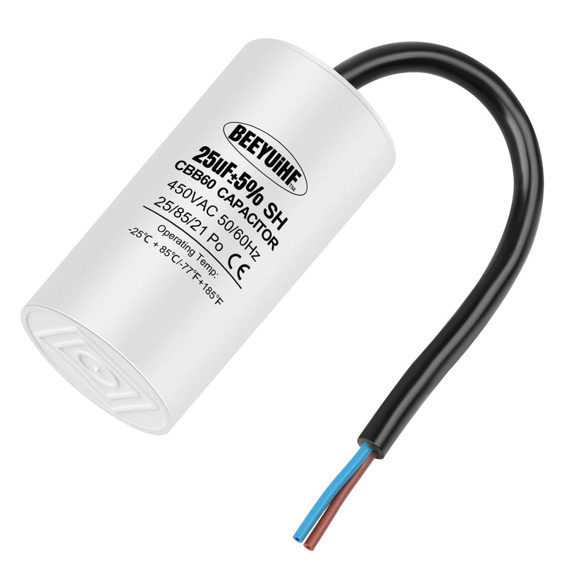 CBB60 450V 25uf Motor Capacitor, 50/60Hz Capacitors, Starting Capacitor with Cable, 25µF 450V Motor Capacitors for Electric Motor - 38 x 70 mm 25μF / 25uF