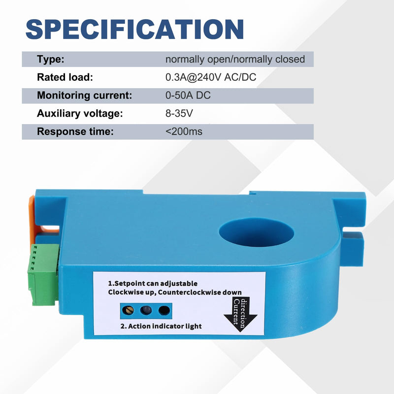 MECCANIXITY Miniature Current Switch 8-35V 0-50A DC Current Sensing Switch Sensor Monitoring Relay Adjustable Normally Open/Normally Close, D360