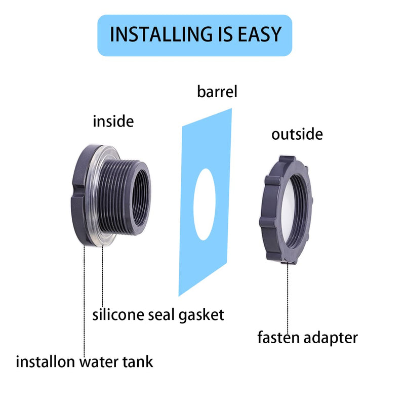 [Australia - AusPower] - 2 Pieces 3/4 Inch PVC Bulkhead Fitting for Water Barrel, Water Tank, Rain Barrels,NPT3/4 female thread(1 inch I.D.) PVC NPT3/4 female thread(1 inch I.D.)PVC 2 