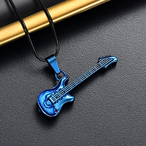 memorial jewelry Musical Instrument Cremation Necklace for Women&Men Guitar Urn Necklace for Ashes Blue
